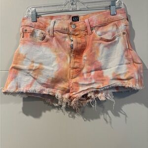 GAP Orange and White Jean Shorts with Distressed Hem